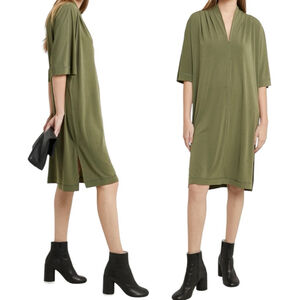 Malene Birger Designer Midi Dress, M, Khaki Olive Green